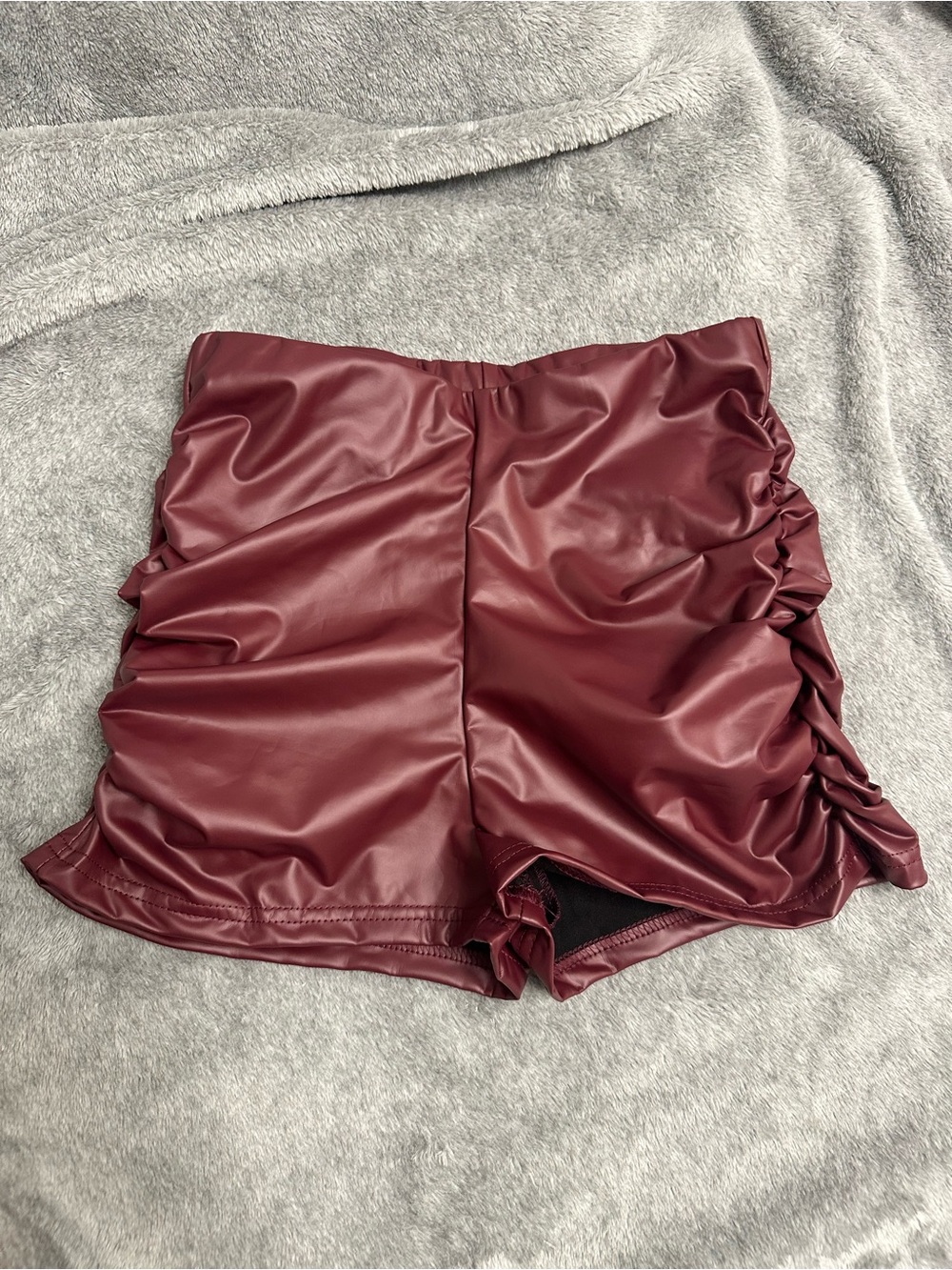SHEIN High-Waist Faux Leather Shorts in Wine